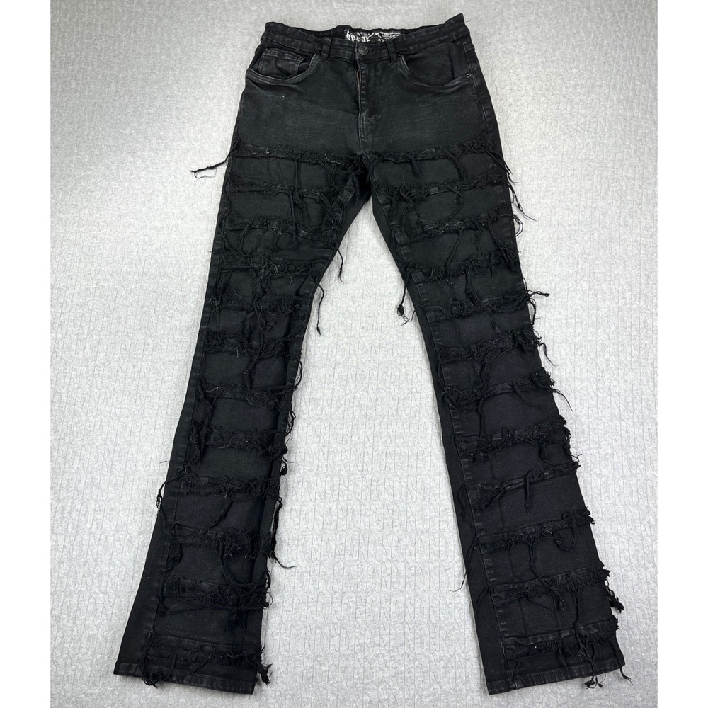 Spark Distressed Flare Goth core Death Rock Jeans Men 32x36 Fits 30x34 Black